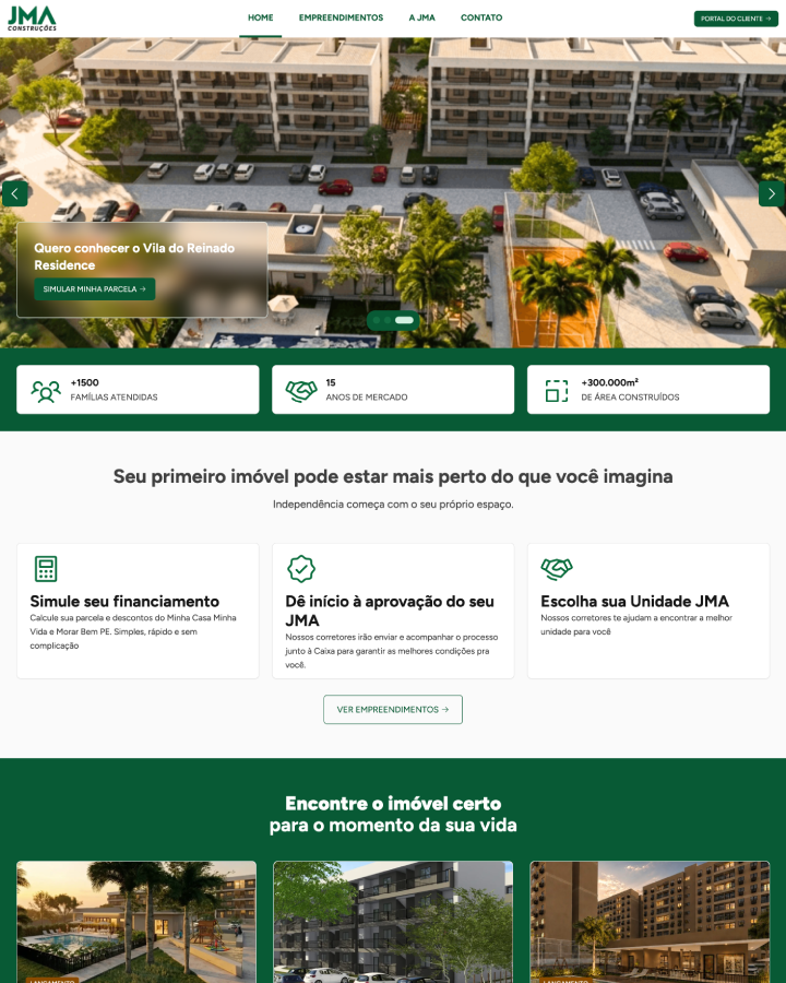 Site de captação de leads da JMA Construções